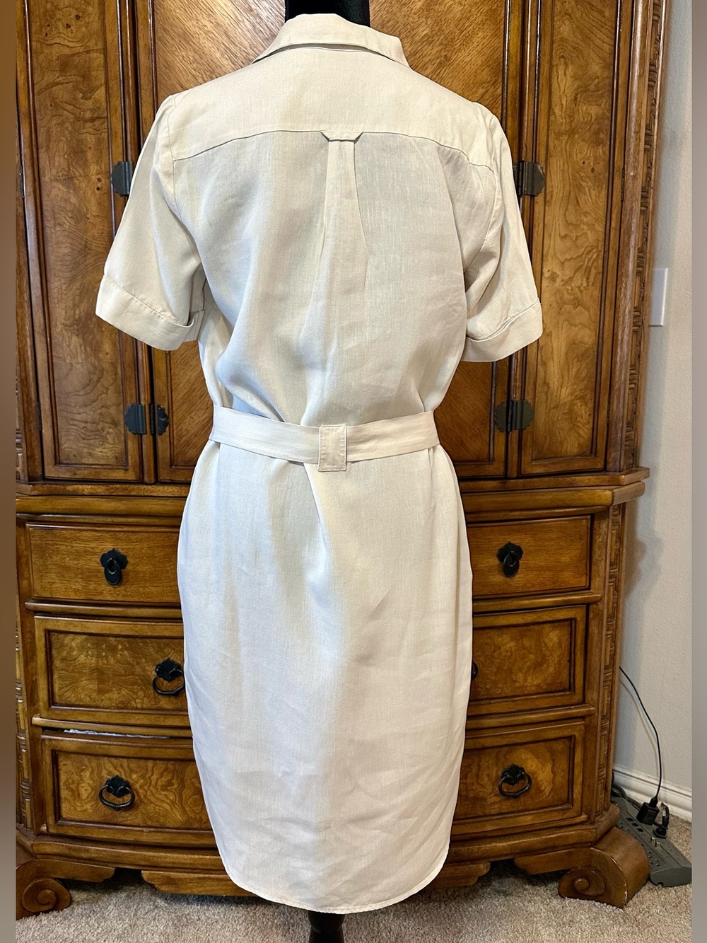 H&M Tan Lyocell Linen Belted Shirt Dress Safari Utility Size 8 - Picture 3 of 11
